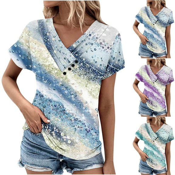 Fesfesfes Womens Tops Women's V-Neck Fashion Casual Short Sleeve Spring And Summer Top Tops for Women Casual Elegant 3XL(US:14)