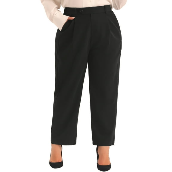 Agnes Orinda Women's Plus Size Pleated Work Office Outfits High Waisted Straight Business Casual Pants with Pocket 1X Black