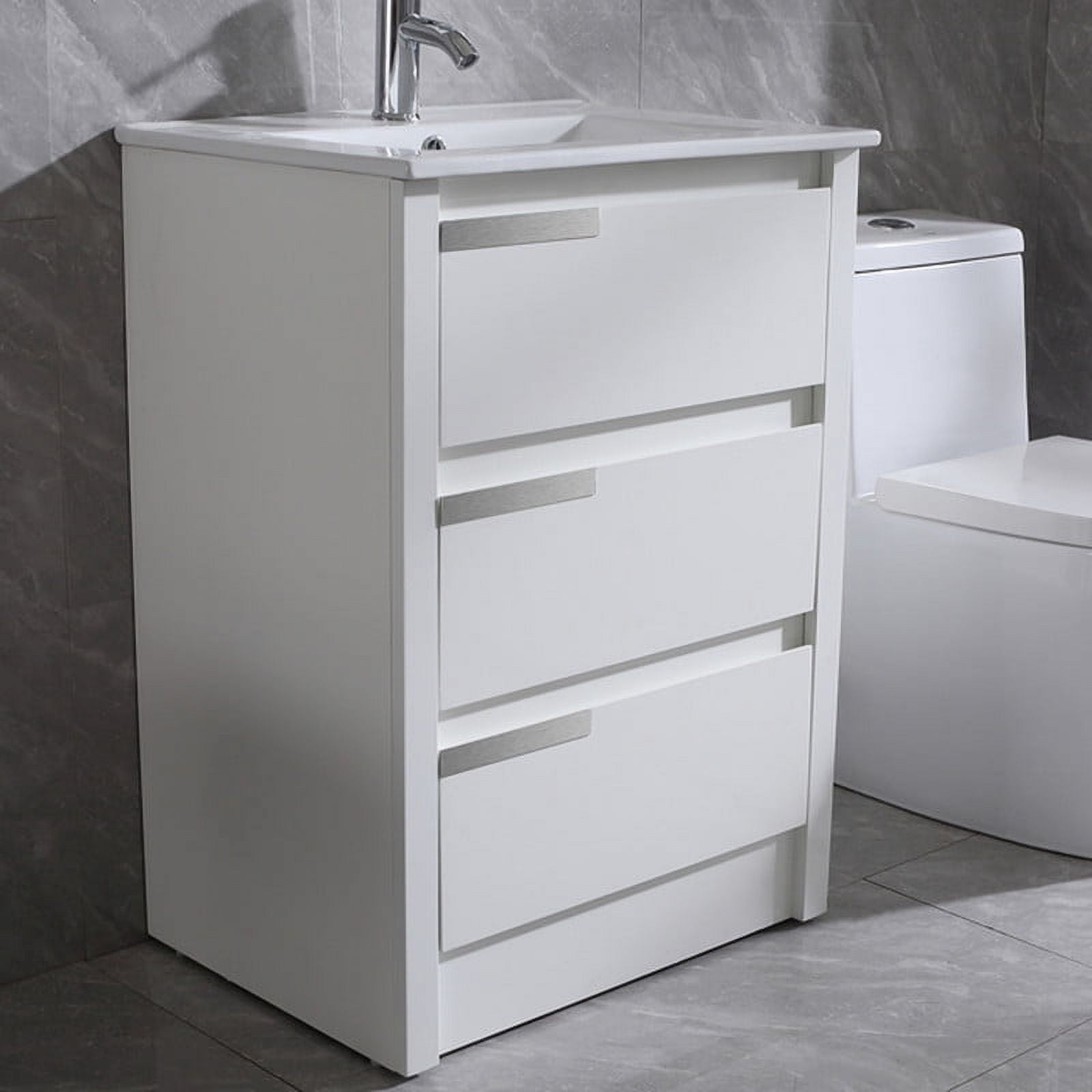 Walsport 24" Luxurious Bathroom Vanity with Ceramic Sink and Countertop and Mirror and Faucet,Stand Floor Cabinet Bathroom Storage Vanity with Pop Up Drain,White