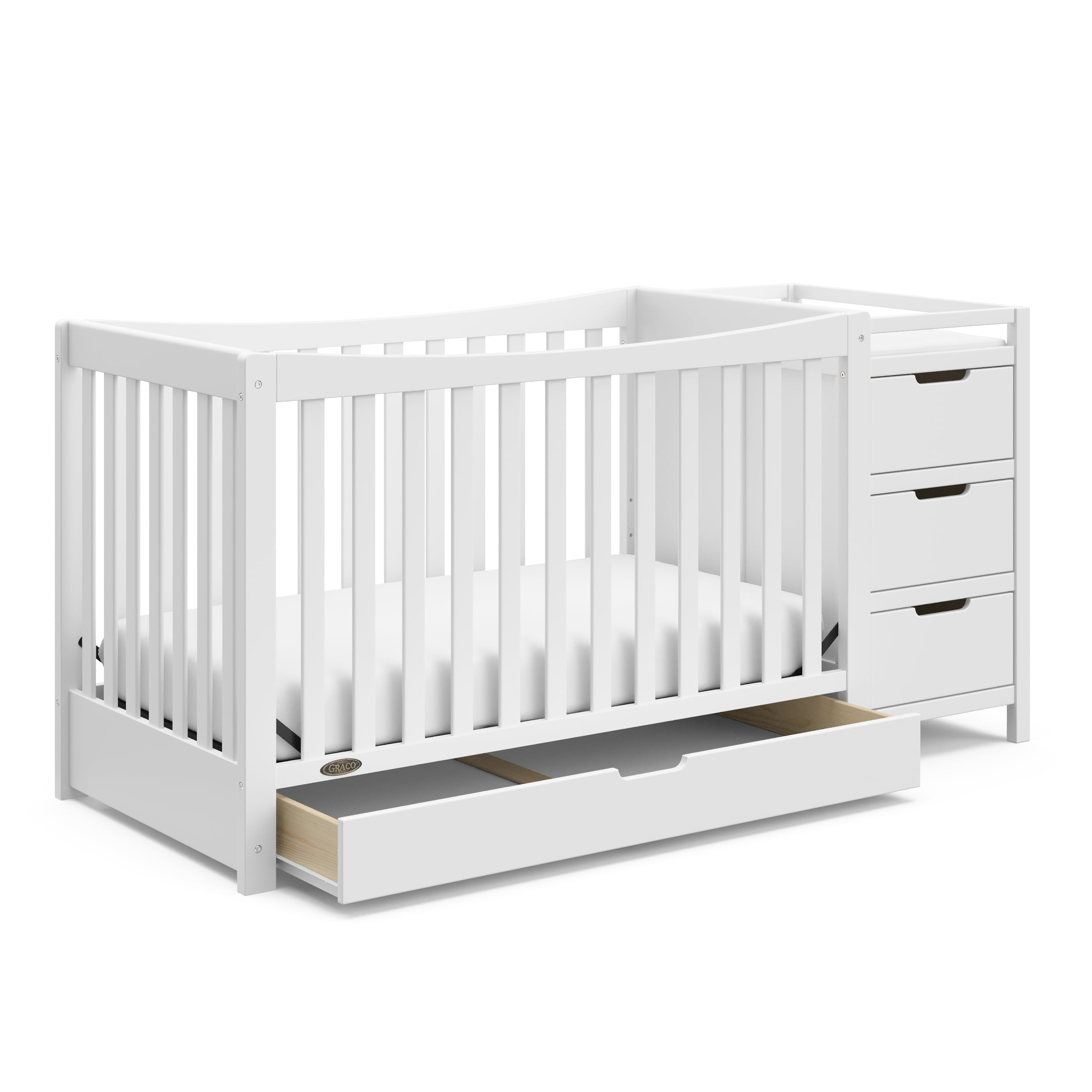 Graco Remi 4-in-1 Convertible Crib and Changer and Premium Crib & Toddler Mattress Bundle, White