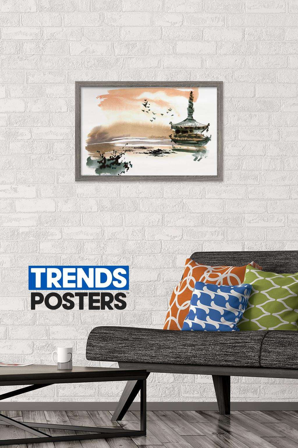 China Landscape with Pagoda Wall Poster, 14.725" x 22.375", Framed
