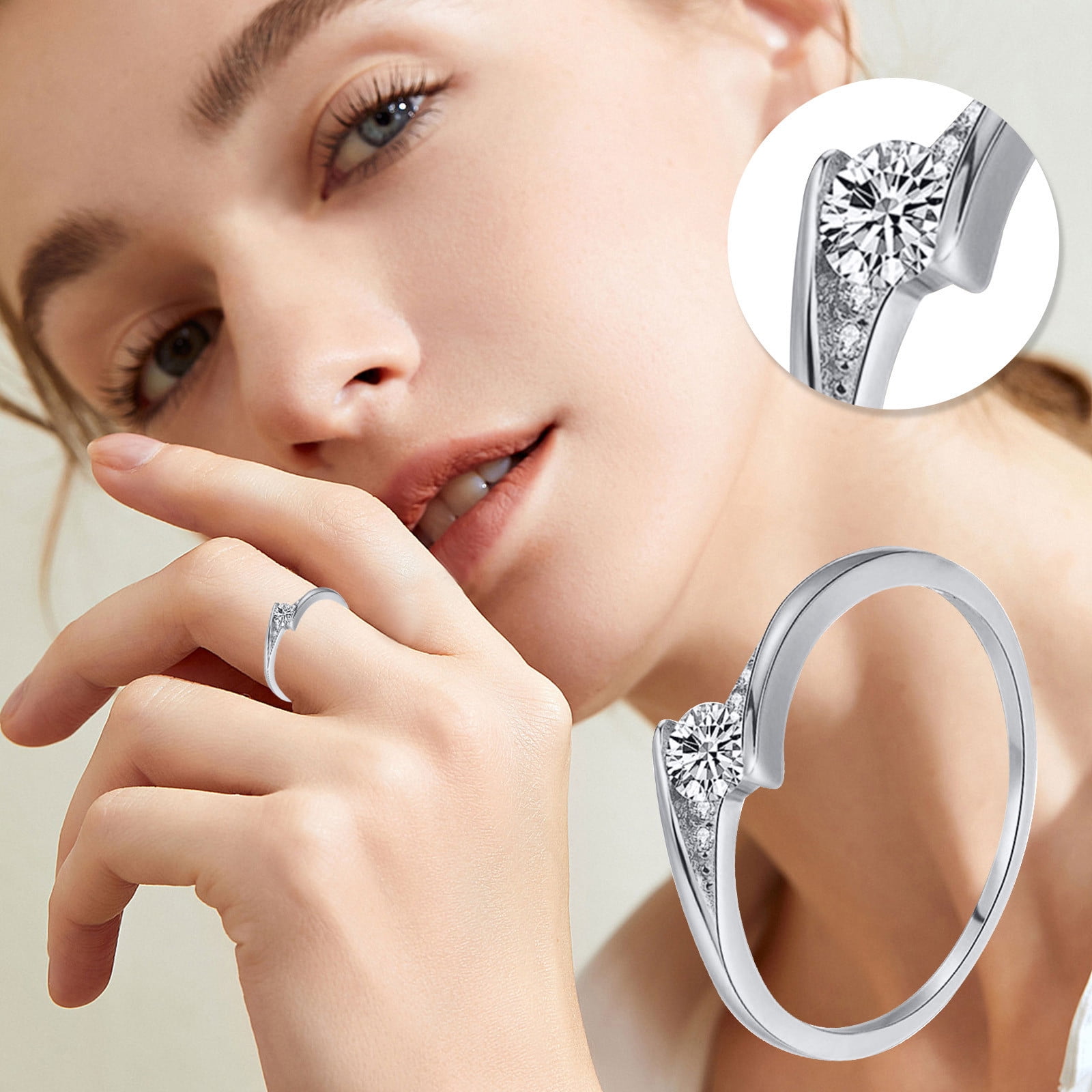 pstuiky Rings Ladies Fashion Diamond Inlaid Ring, Luxury Diamond