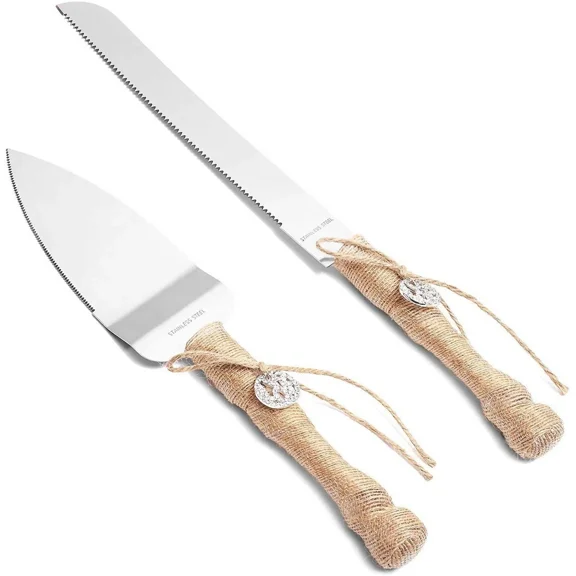 Rustic Burlap Wedding Cake Knife And Server Set For Party Decoration, Gift Idea