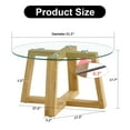 thumbnail image 3 of Coffee Table, Round Coffee Table for Living Room Modern Glass Coffee Table with Solid Wood Legs Modern Mid Century Center Table Large Circle Cocktail Table (Natural + Transparent, 31.5in), 3 of 8