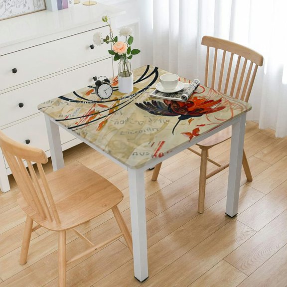 BANET Decorative Elastic Edged Square Fitted Tablecloth, Curved Polyester Indoor Outdoor Fitted Tablecover for Parties,Weddings,Kitchen Fit Square Table White