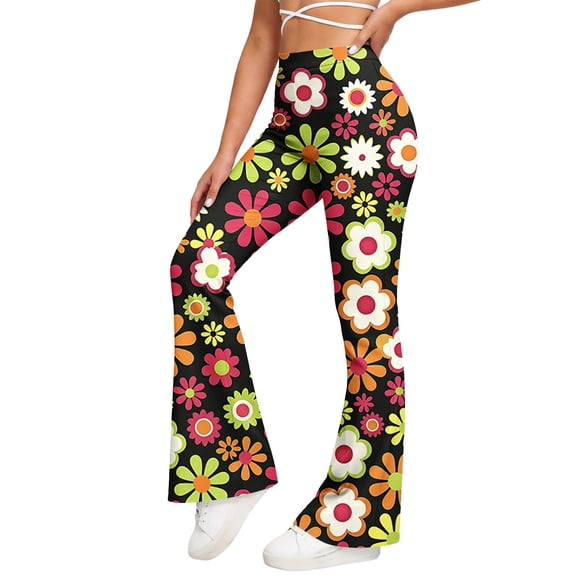 IROINNID Women's High Waisted Floral Print Flare Leggings with Pockets Stretchy Bootcut Yoga Pants Retro 70s Style Athletic Workout Full Length Tights.
