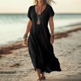 thumbnail image 2 of ZVAVZ Robes d'Été pour Femmes 2025 Vacances, Robes Décontractées en Coton Lin Ample Col en V Manches Courtes Maxi Robe de Plage Noire, 3TG, 2 of 7