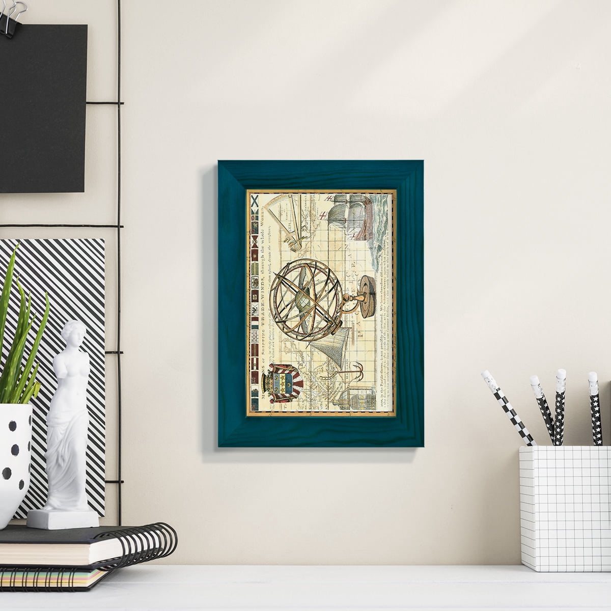 Nautical Map I -Framed Print w/glass-Ocean Blue