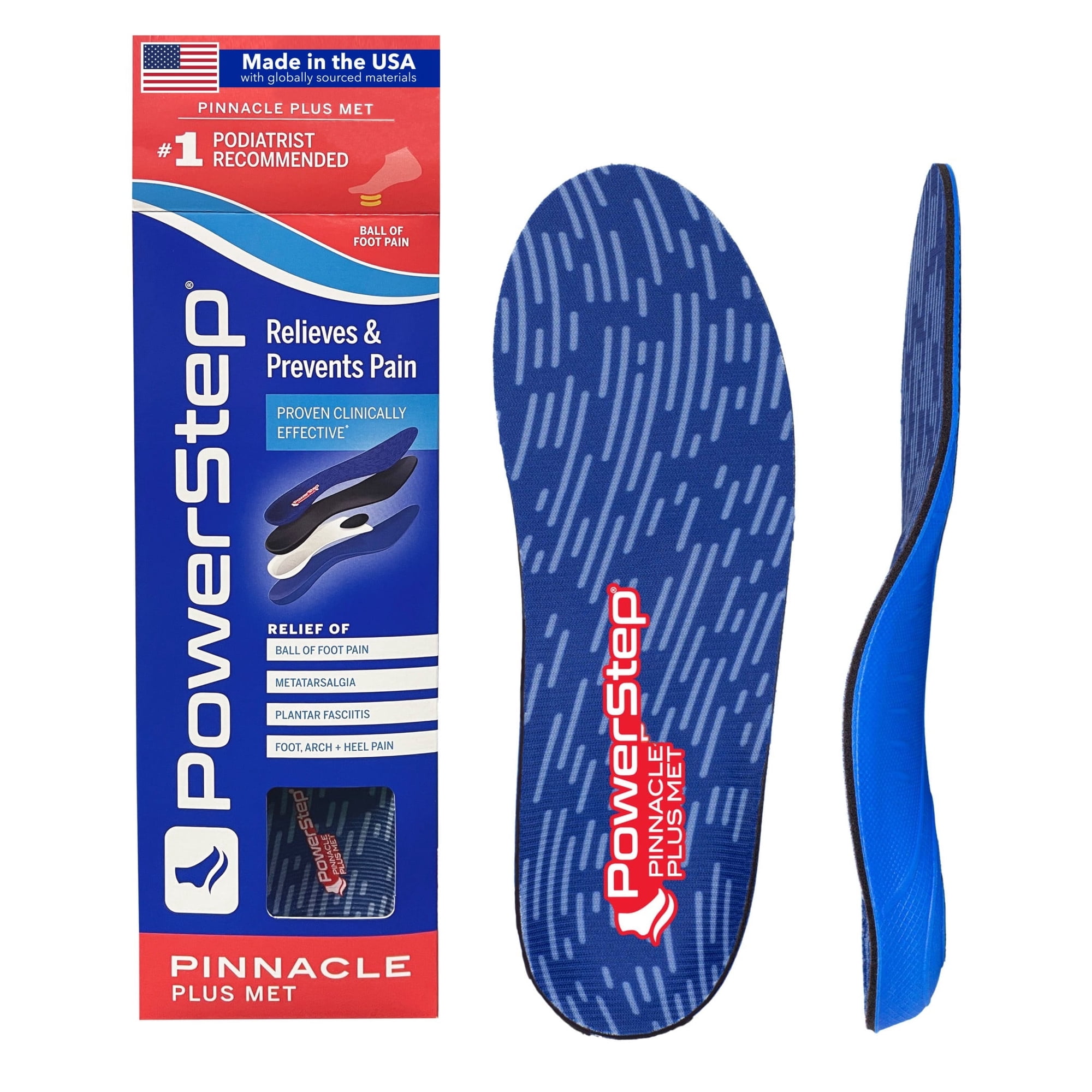 PowerStep Pinnacle Plus Orthotic Shoe Insoles with Metatarsal Pad and Neutral Arch Support for Metatarsalgia and Ball of Foot Pain