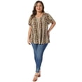 thumbnail image 3 of DARING DIVA Women's Plus Boho Floral Double Ruffle Sleeve Blouses 1X Black Yellow, 3 of 6