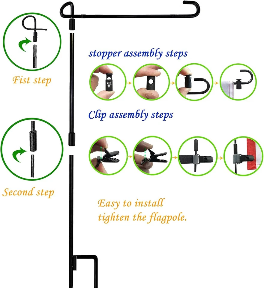 PURELY- Garden Flag Stand Holder With Anti Wind Clip And Stoppers For 14 Inch Flags