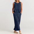 thumbnail image 4 of Lindbes Womens Outfits Two Piece Cotton Linen Solid Buttons Sleeveless Ruffle Tank Crop Top Wide Leg Pants Loungewear Set with Pockets(XL White), 4 of 5