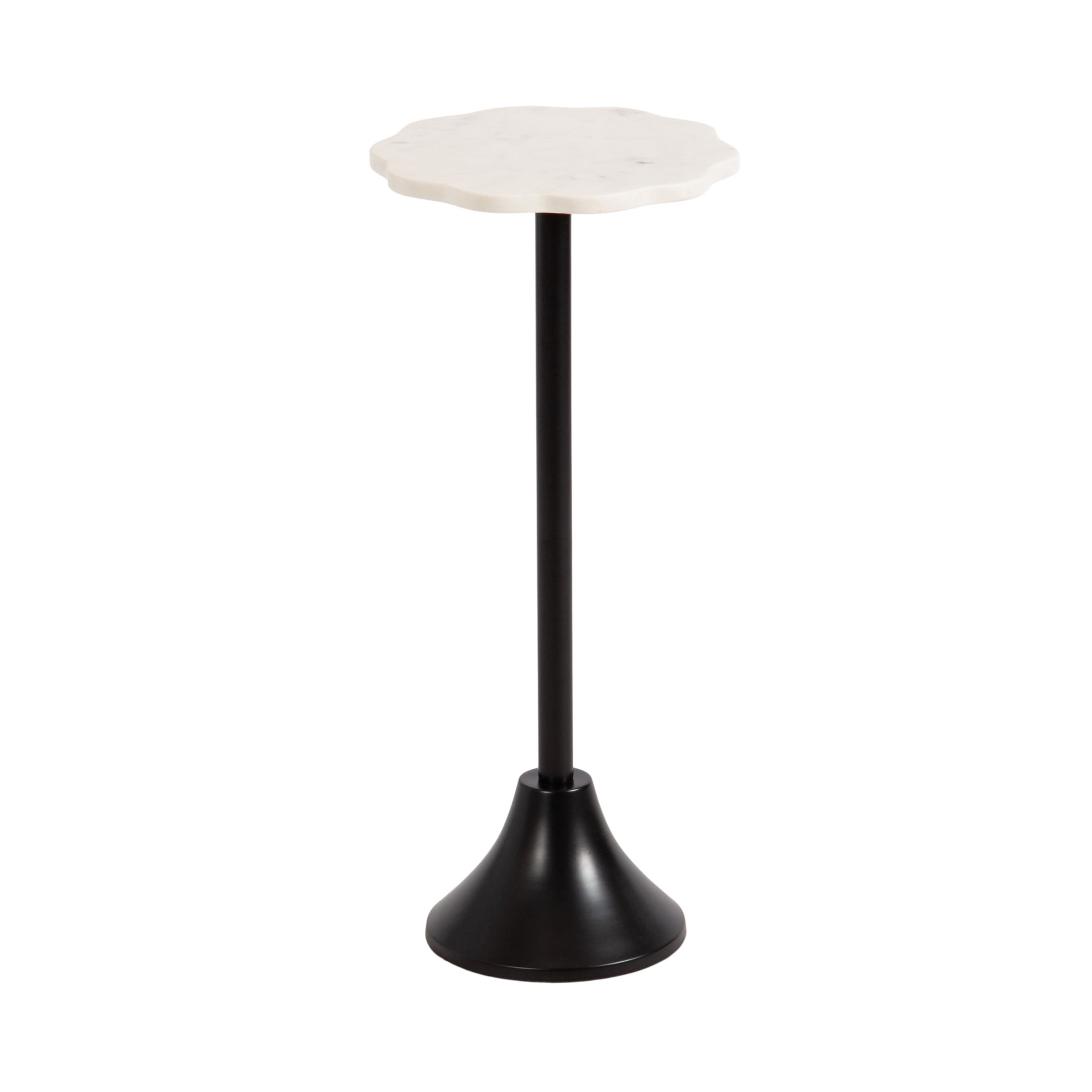 Kate and Laurel Sanzo Modern Pedestal Drink Table, 10 x 10 x 23, White Marble and Black, Decorative End Table with Scalloped Marble Tabletop for Use as Small Plant Stand or Cute Martini Table