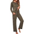 thumbnail image 3 of Ensemble de Pyjama pour Femmes à Manches Longues, Col Rond Doux, Fp-leopard Khaki, 3 of 5