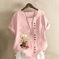 thumbnail image 2 of Pisexur Hauts Surdimensionnés en Coton pour Femmes, Col Rond, Imprimé Floral, Hauts en Lin pour Femmes, Manches Courtes, T-Shirts en Mélange de Coton, 2 of 5
