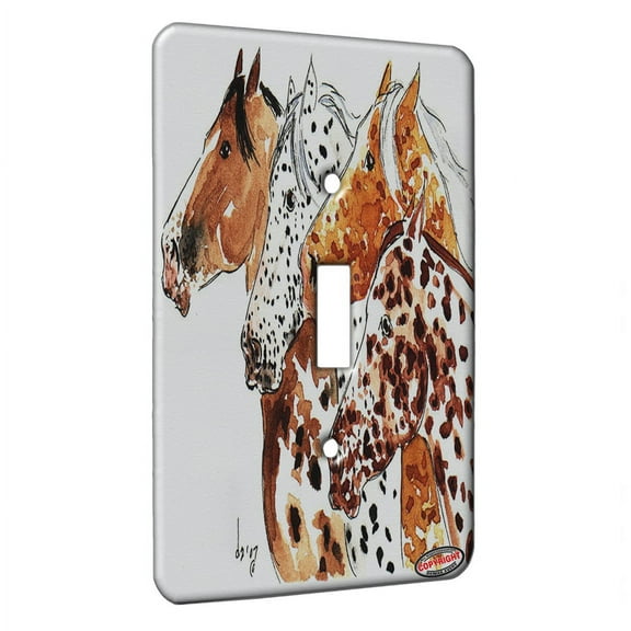 KuzmarK™ Single Gang Toggle Switch Wall Plate - Four Appaloosa Horses Equine Art by Denise Every