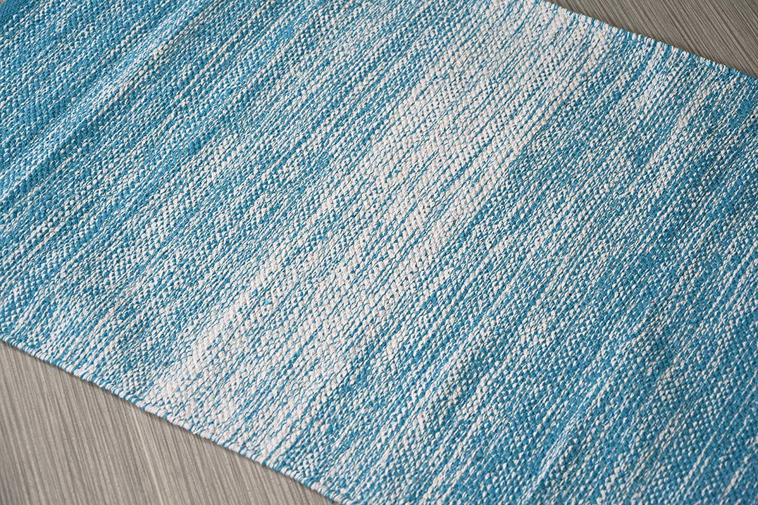 Turquoise Blue & White Cotton Door mat Rug Indoor Outdoor 2x3