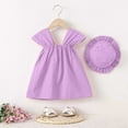thumbnail image 4 of KDFJPTH Toddler Girls Sleeveless Two Flower Strap Casual Sundress Summer Solid Color Dress Princess Party Dresses With Hat, 4 of 4