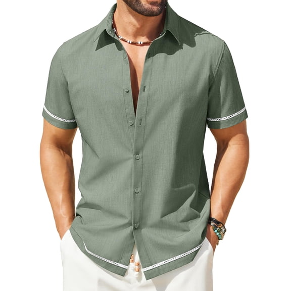 COOFANDY Mens Button Down Short Sleeve Shirt Linen Summer Shirts Beach Vacation