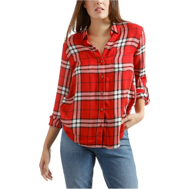 Lucky Brand Womens Plaid Button Up Shirt, Red, X-Small 