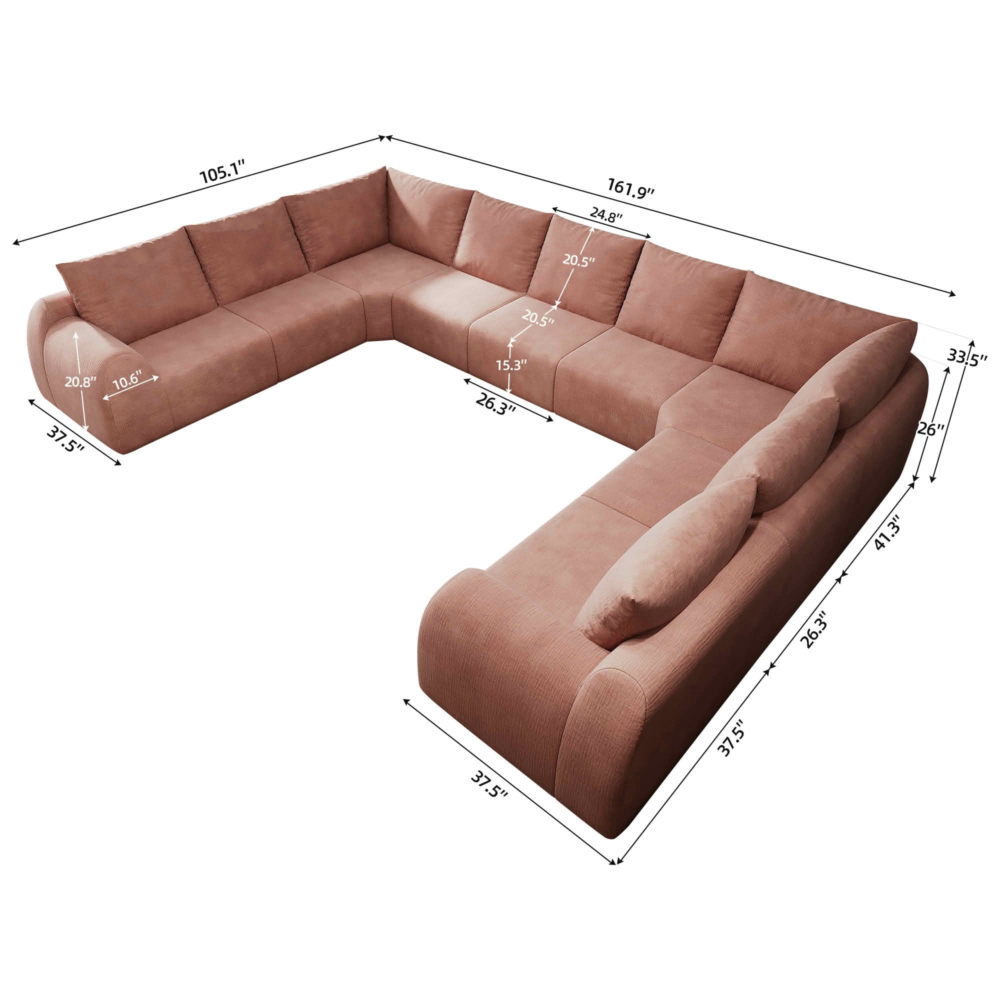 MAYEERTY 161.9 Inch 9-Seat U Shape Cloud Modular Sectional Sofa, Vacuum Compressed Chenille Fabric Couch, No Assembly Needed for Living Room