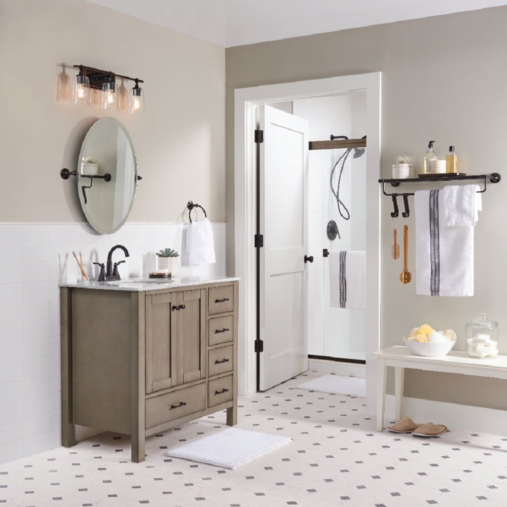Better Homes & Gardens 22" Modern 3-Light Bronze Vanity Light, Glass Shades, Bulbs Not Included