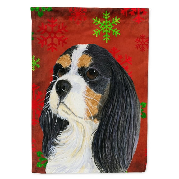 Carolines Treasures LH9324-FLAG-PARENT Cavalier Spaniel Red and Green Snowflakes Holiday Christmas Flag  multicolor