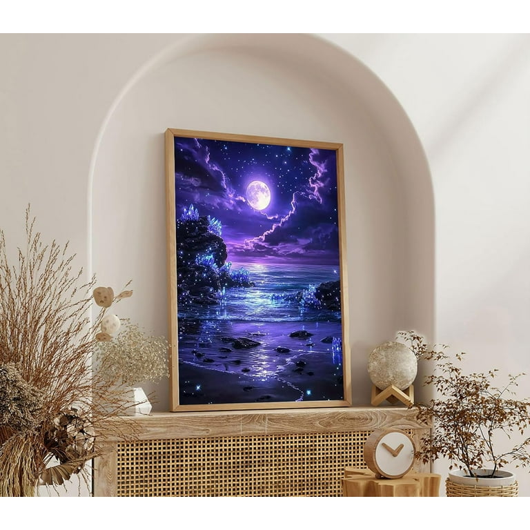 5D Purple Moonlight Beach Diamond Art Kits for Adults,Full Round