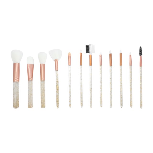 Conjunto de brochas de maquillaje de 12 piezas Unique Bargains para baño, mango de plástico color oro rosa, pelo de nylon
