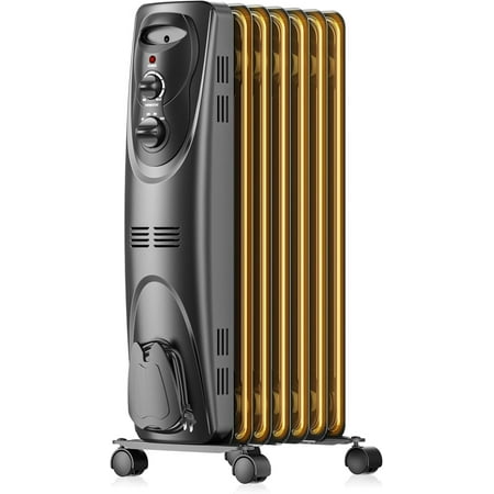 Basic Electric Oil Filled Radiator, Portable Full Room Radiant Space Heater with Adjustable