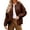 Brown, variant on Women's Zip Up Loose Bomber Coat Crew Neck Solid Long Sleeve Baseball Jacket Vintage Streetwear Outerwear for Fall Winter