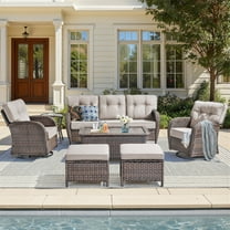 Unnifurnzi 7 Pieces Outdoor Furniture Set-Outdoor Wicker Sofa Couch with Patio Swivel Chairs All Weather Rattan Conversation Set for Deck Porch Garden Balcony Poolside-Brown/Beige