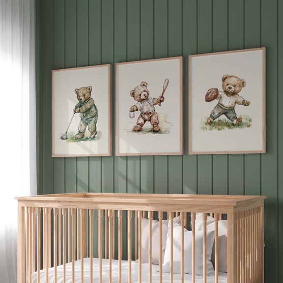 Vintage Sport Boy Nursery Art Golf Football Baseball Theme Set 3 Unframed Paper Print 8x12