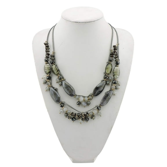 Bocar 2 Layer Statement Pendant Necklace Strand Beaded 22.5" Necklace for Women (NK-10538)