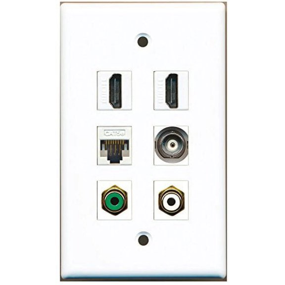 RiteAV - 2 HDMI 1 Port RCA White 1 Port RCA Green 1 Port BNC 1 Port Cat5e Ethernet White Wall Plate