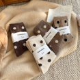 thumbnail image 3 of Calcetines de mujer otoño e invierno gruesos y cálidos estilo japonés con lunares negros a juego, de lana Maillard Brown Zhuji, calcetines hasta la mitad de la pantorrilla, 3 of 6