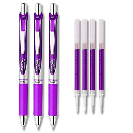 - Pentel EnerGel Deluxe RTX Liquid Gel Ink Pen Set Kit, Pack of 3 with 4 Refills (Violet - 0.7mm)