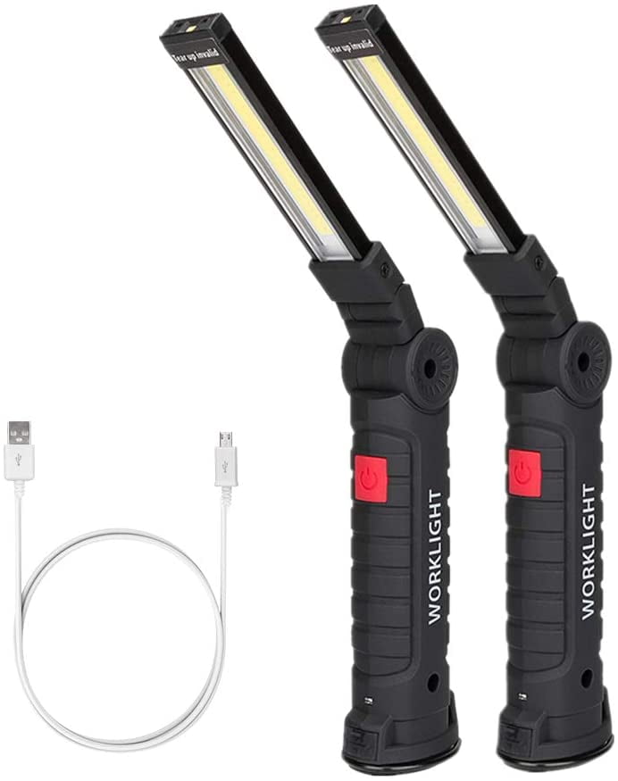 2Pack Multifunction Rechargeable COB LED Slim Work Light Lamp 180° 18650 Battery 