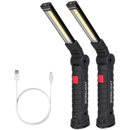 

LED Work Light COB Rechargeable Work Light 5 Modes Bright Magnetic Base 360°Rotate LED Flashlight Inspection Light for Car Repair Household and Emergency Use(2 Pack)