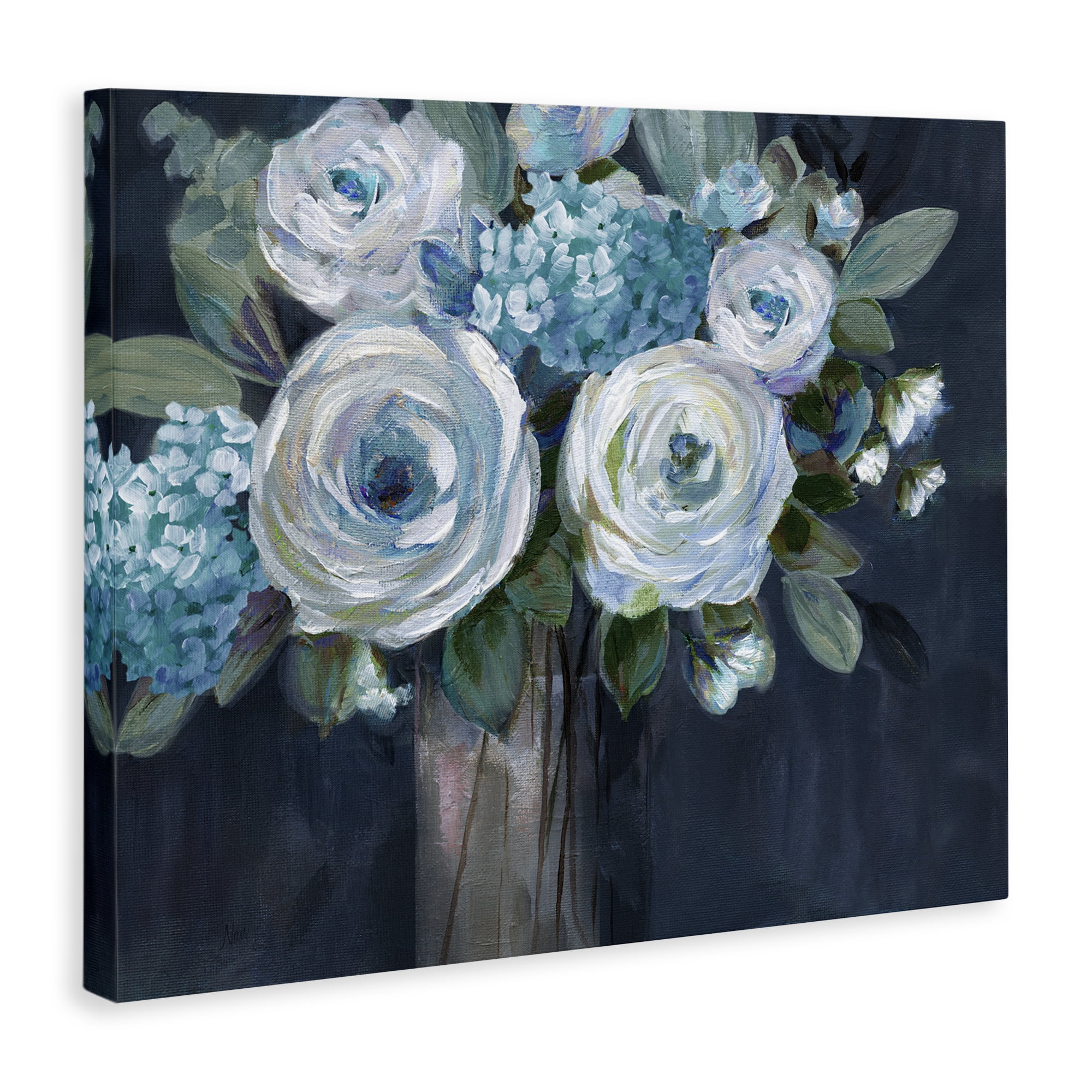 Stupell Industries Blue Mixed Bouquet Plants & Flowers Painting Wrapped Canvas Art Print Wall Art, 20 x 16
