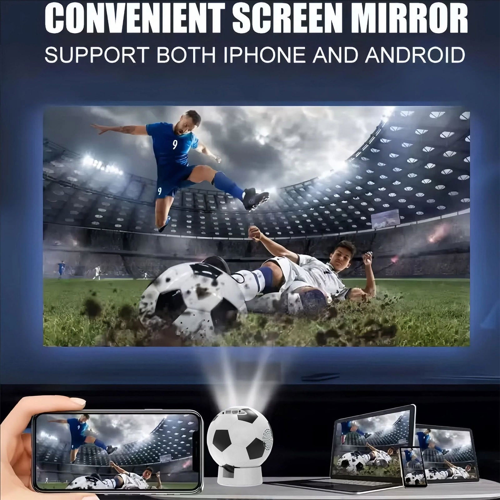 Nkmbld Smart Projector with WiFi and Bluetooth, Portable Movie Projector, Compatible with iOS/Android/Windows/TV Stick/Box/Usb/HDMI for Home Entertainment