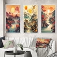 thumbnail image 1 of Designart "Dramatic Sunset Over Mountain Peaks III" Japon Landscape Framed Wall Art Set Of 3 - Red Landscape Japon Frame Canvas Set For Living Room Decor, 1 of 6