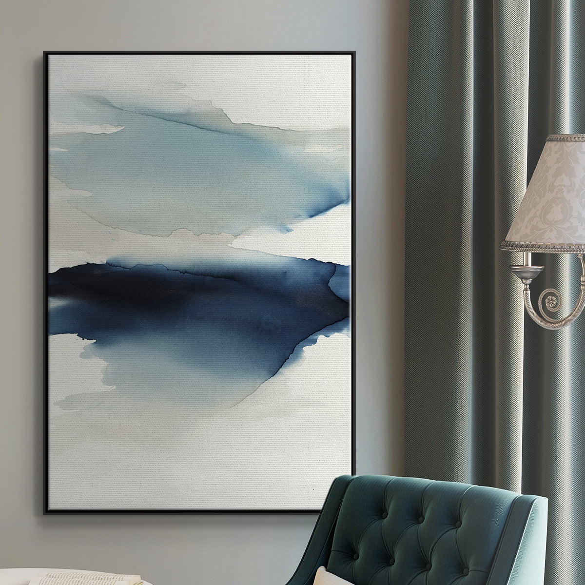 Waves I Framed Premium Gallery Wrapped Canvas - Ready to Hang - 17 x 25 - Black Floating Frame