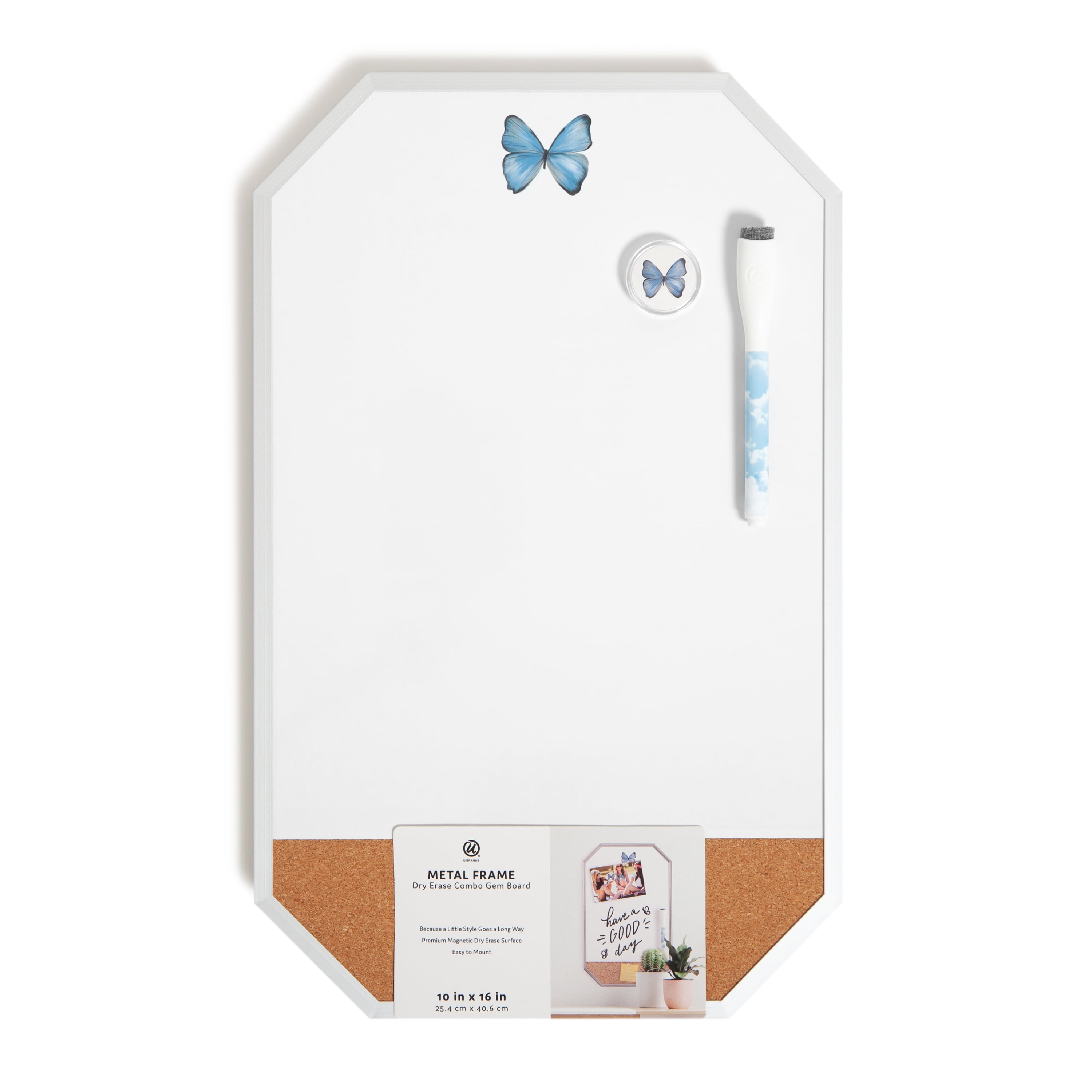 U Brands Gem Shaped Dry Erase Whiteboard, Combination Board, 10' x 16', Silver Frame, 5732U