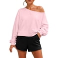 thumbnail image 2 of Hurxie Womens Oversized Sweatshirt Long Sleeve Off The Shoulder Pullover Casual Comfy Fall Outfits Pink,2XL, 2 of 7