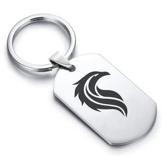 Stainless Steel Mythical Phoenix Head Dog Tag Keychain Circle Ring