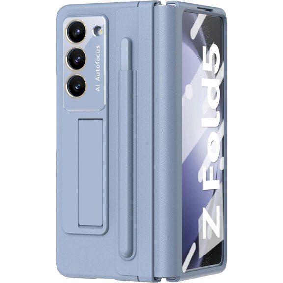 Galaxy Z Fold 5 Case - Full Protection, S Pen Holder, with Kickstand and Screen Protector, One-Piece Housing Leather PC Cover for Samsung Galaxy Z Fold 5 5G 2023 (Blue)