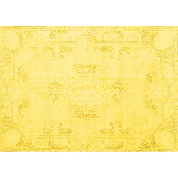 Ahgly Company Machine Washable Indoor Rectangle Persian Yellow Traditional Area Rugs, 8' x 12'