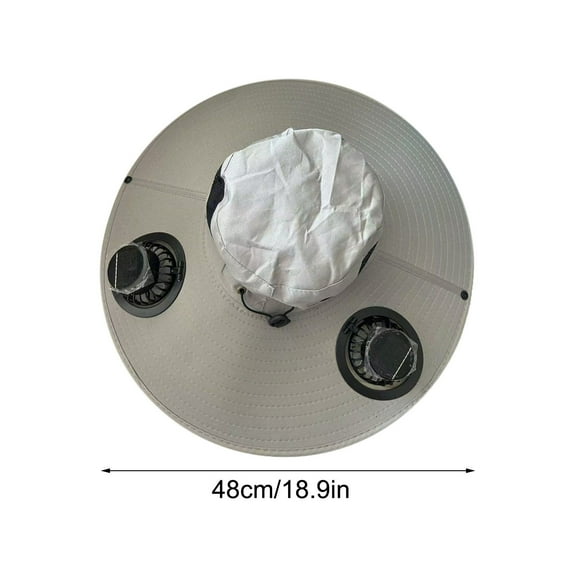 Djunllk Solar Fan Hat with 2 Solar Fans Rechargeable Adjustable 3 Speed Gears, Wide Brim Summer Bucket Hat, Mini Portable Fan Fishing Hat Sun Hat for Men Women (with Gift Cooling Sleeves‌)
