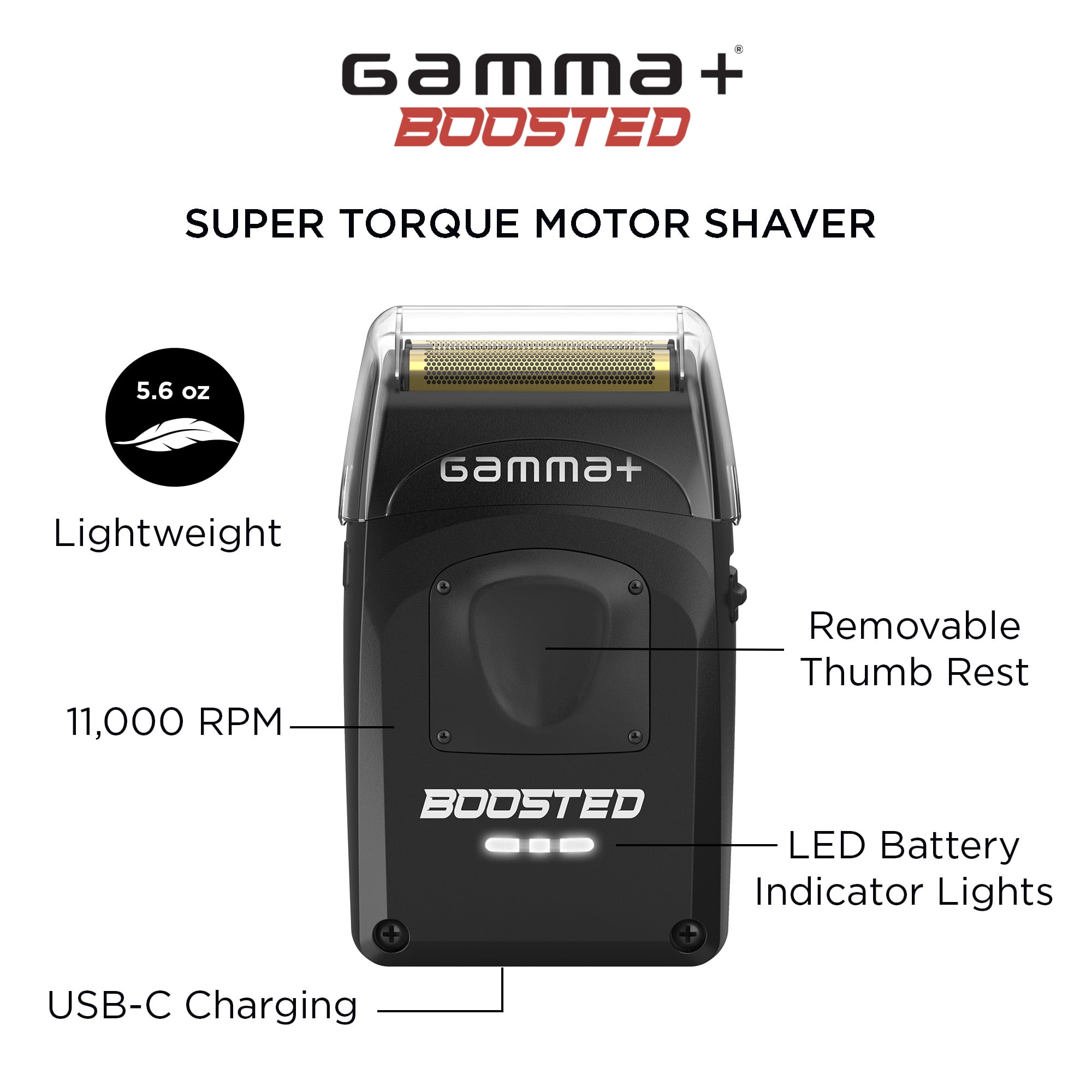 GAMMA+ Boosted Cordless Double Foil Shaver with USB-C, Micro Trimmer, Black
